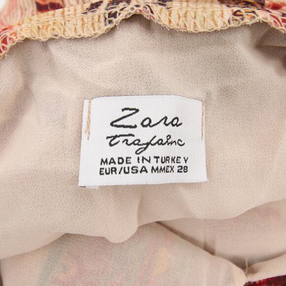 Zara Dress Tan Leaf Floral Pattern Nude Beige Bell Sleeve Embroidered Neckline M - Picture 11 of 12